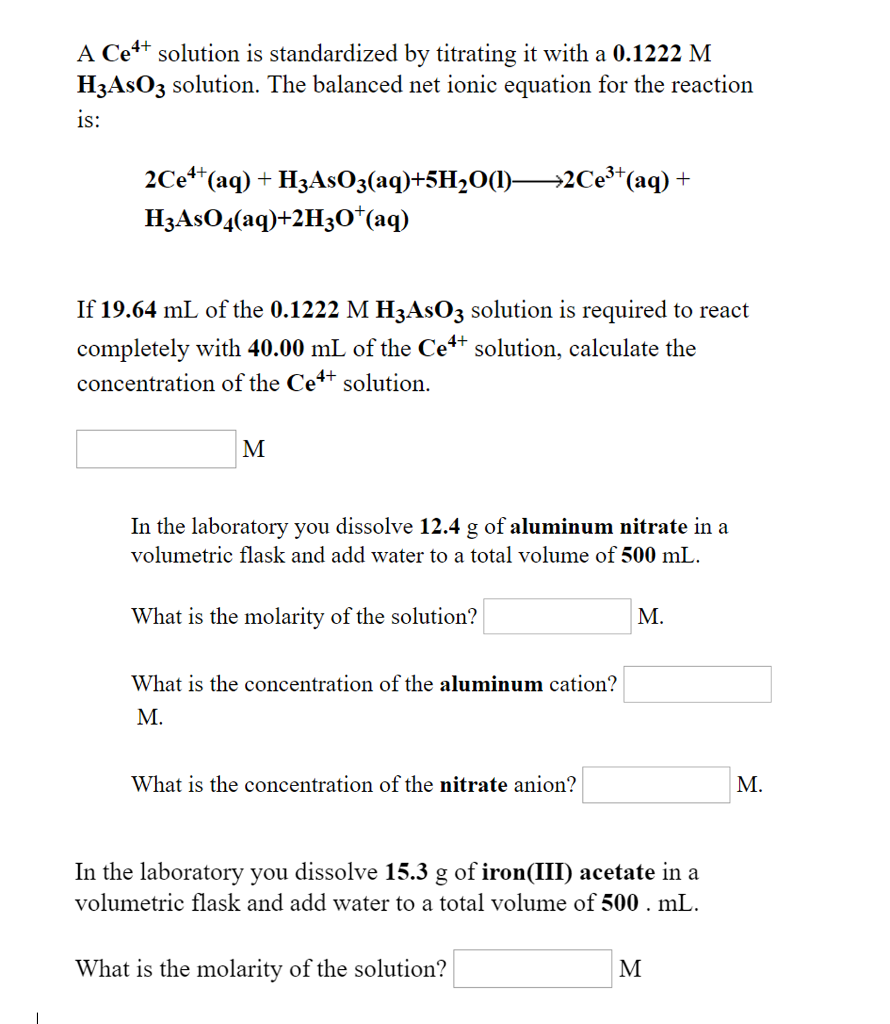 Solved A Ce4+ solution is standardized bv titrating it with | Chegg.com