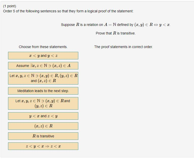 Solved (1 point) Order 5 of the following sentences so that
