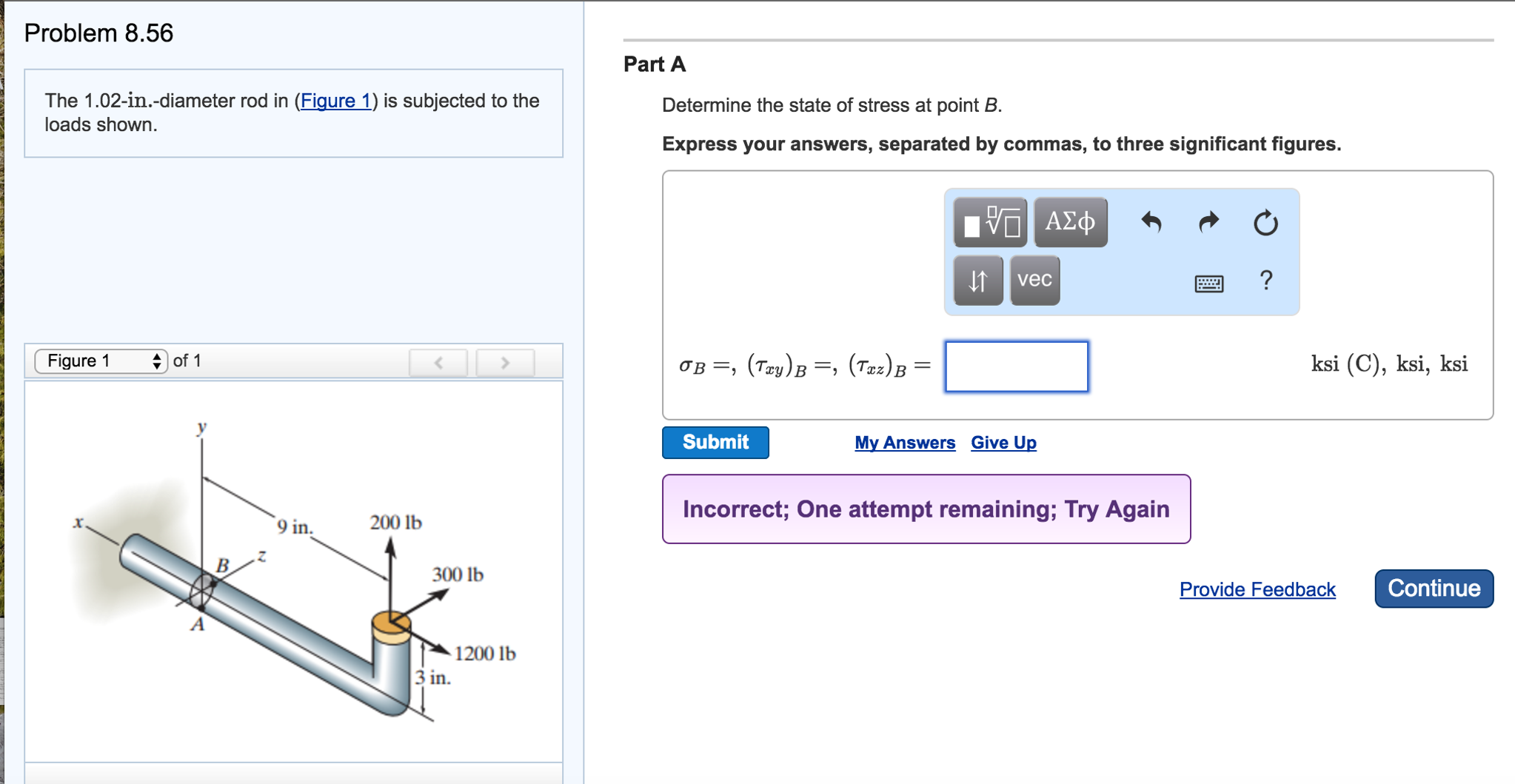 Solved The 1.02-in-diamter rod in (Figure 1) is subjected to | Chegg.com