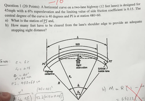 Solved A Horizontal Curve On A Two-lane Highway (12 Feet | Chegg.com