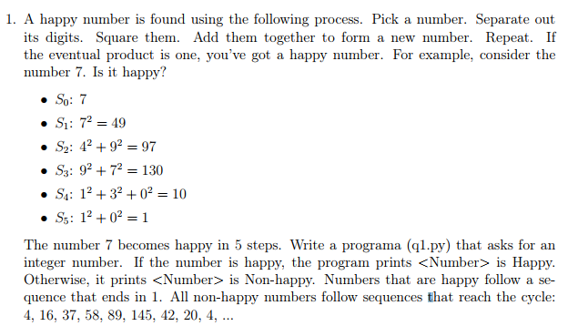 Solved 1. A happy number is found using the following | Chegg.com