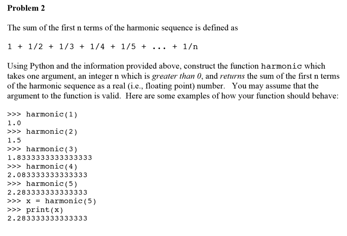 Solved The sum of the first n terms of the harmonic sequence | Chegg.com