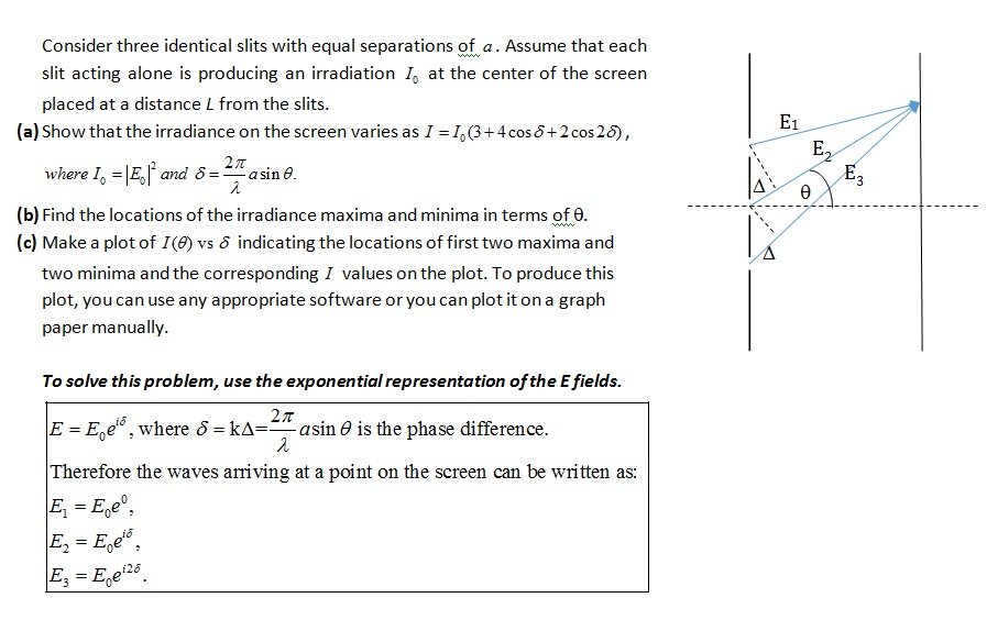 Consider three identical slits with equal separations | Chegg.com