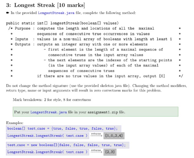 Solved In the provided LongestStreak. java file, complete | Chegg.com