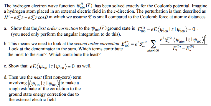 Solved The hydrogen electron wave function /n.imF) has been | Chegg.com