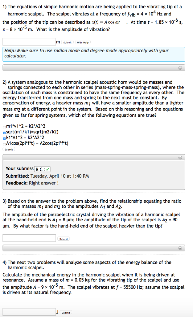 Solved 1) The equations of simple harmonic motion are being | Chegg.com