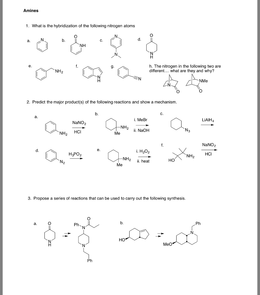 Solved Amines 1. What is the hybridization of the following | Chegg.com