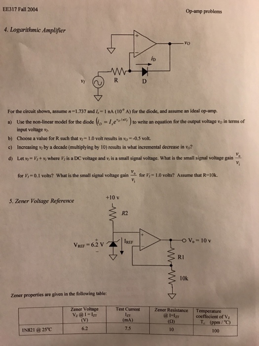 Solved EE317 Fall 2004 op amp problems 4. Logarithmic