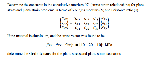 Solved Determine the constants in the constitutive matrices | Chegg.com
