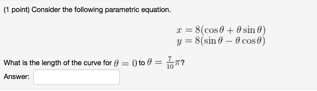 Solved Consider the following parametric equation. x = 8 | Chegg.com