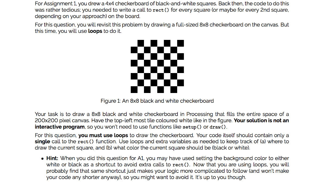 Solved For Assignment 1, you drew a 4x4 checkerboard of | Chegg.com