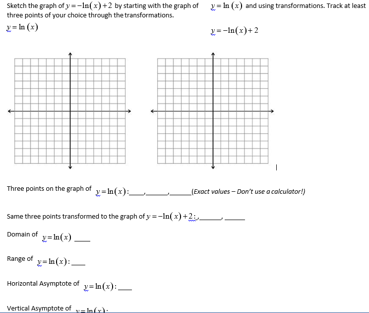 Solved Sketch the graph of y = -ln(x) + 2 by starting with | Chegg.com