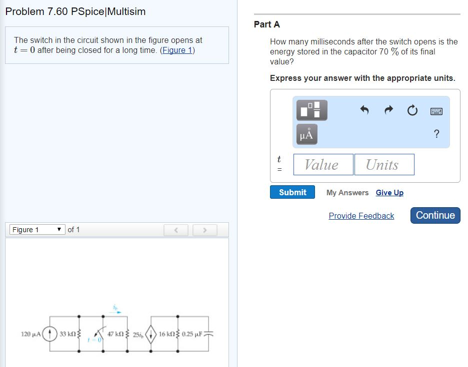 Solved Problem 7.60 PSpice Multisim Part A The switch in the