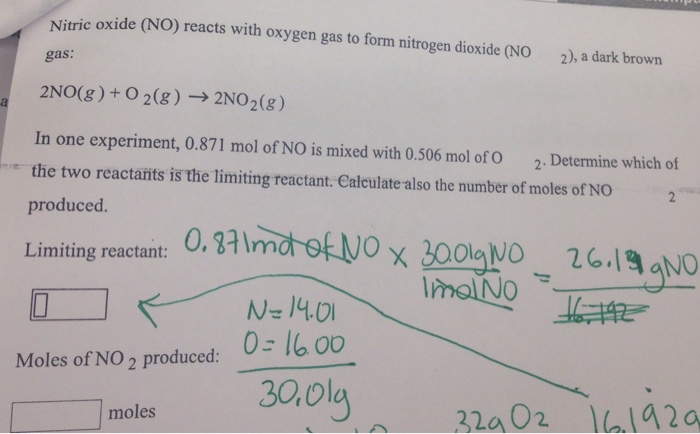 Solved Nitric oxide (NO) reacts with oxygen gas to form | Chegg.com