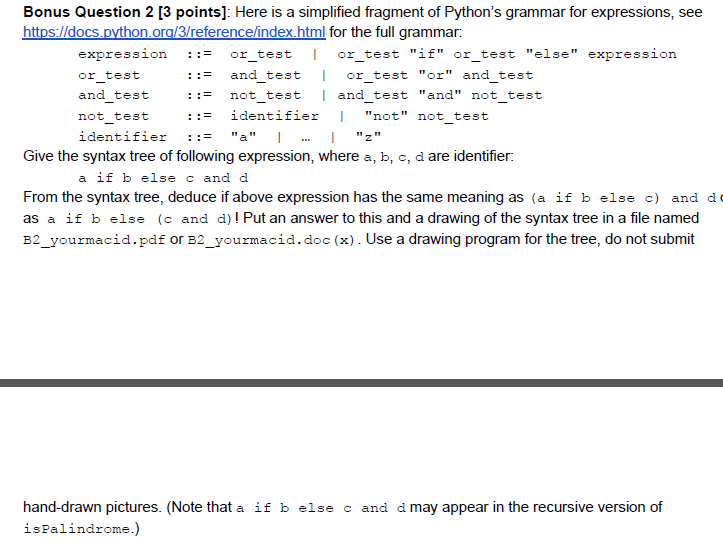 Here is a simplified fragment of Python's grammar for | Chegg.com