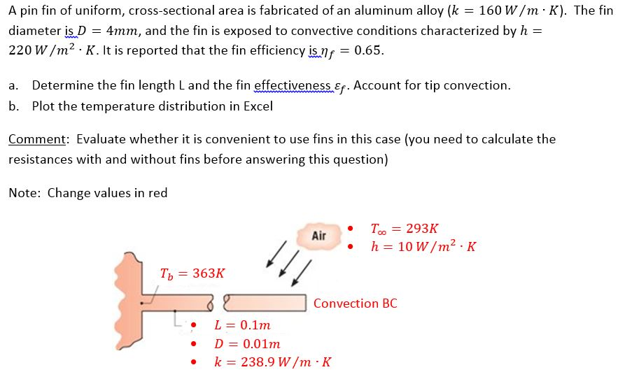 Solved A Pin Fin Of Uniform, Cross-sectional Area Is | Chegg.com