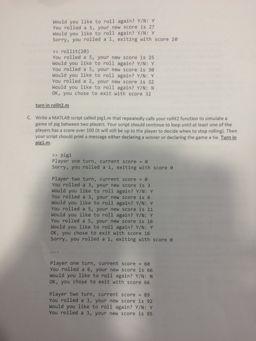 Solved Part I 1 Dice Pig In This Part Of The Lab You Will Be Chegg