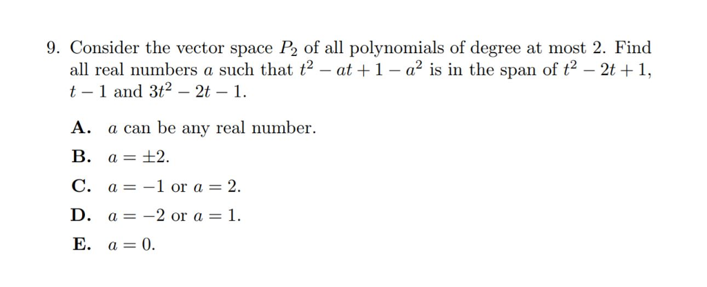 Solved 9. Consider the vector space P2 of all polynomials of | Chegg.com