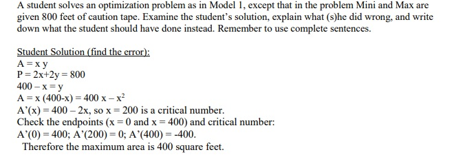 Solved A student solves an optimization problem as in Model | Chegg.com