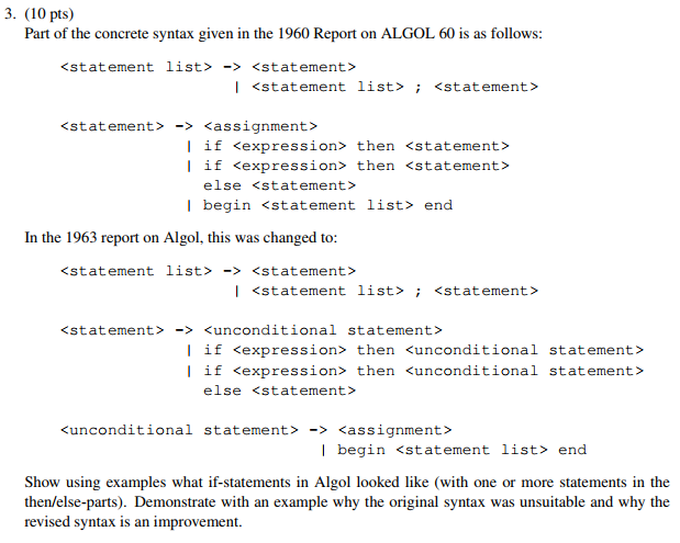 Solved 3. (10 pts) Part of the concrete syntax given in the | Chegg.com