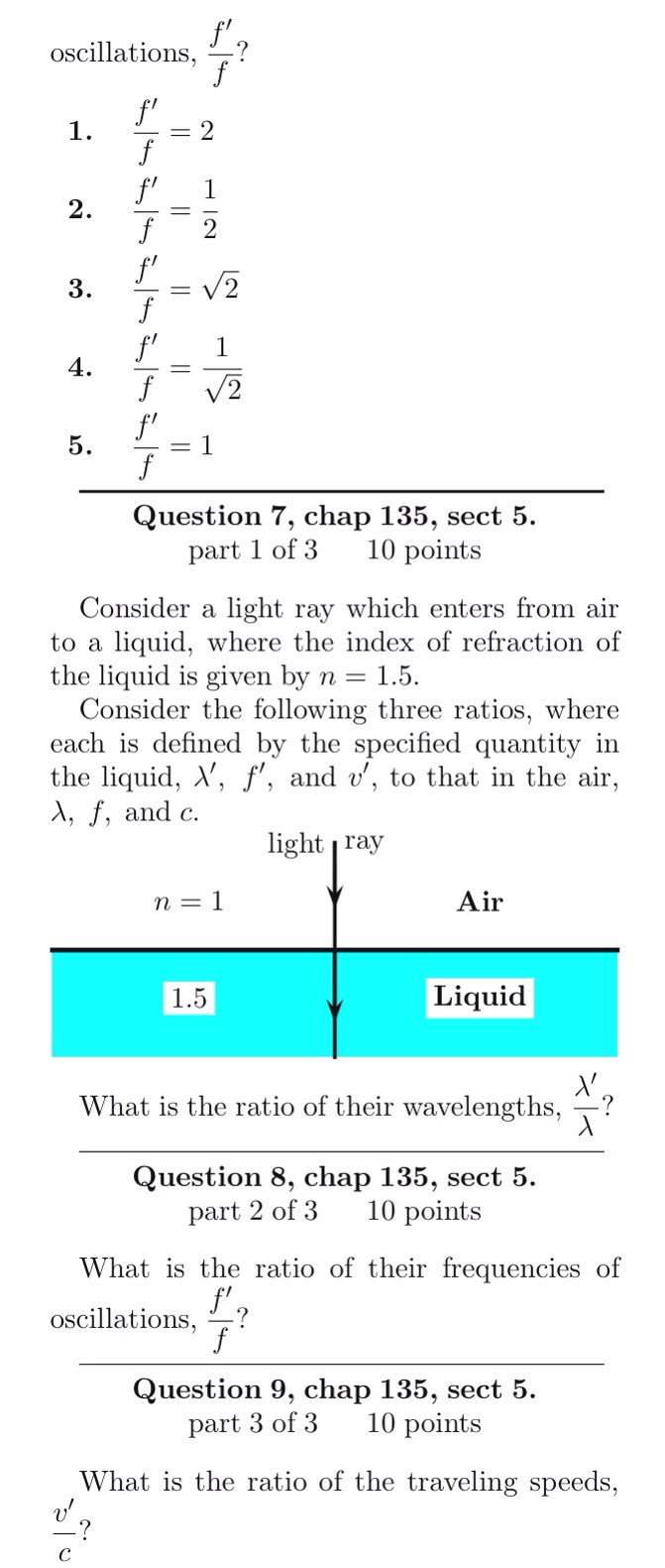 Solved Consider a light ray which enters from air to a | Chegg.com