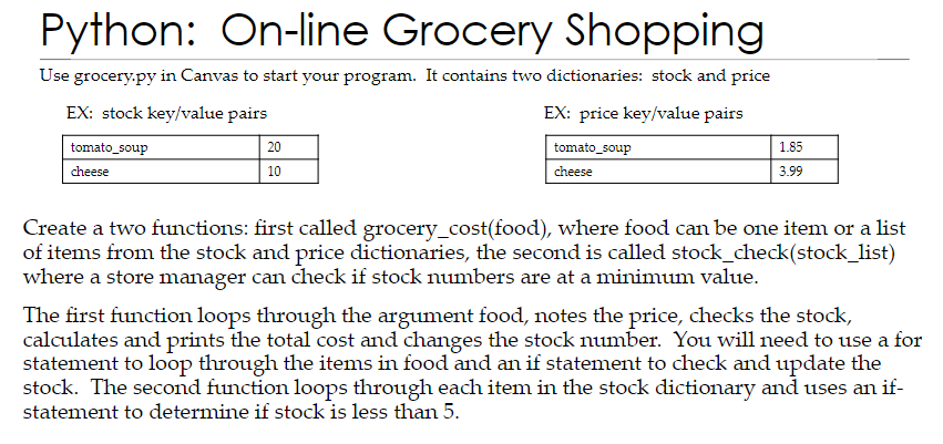 Solved Python: On-line Grocery Shopping Use grocery.py in | Chegg.com