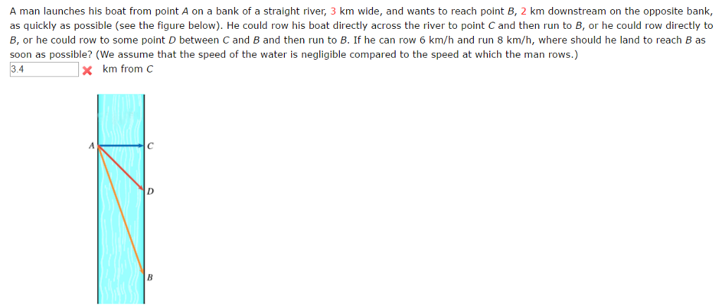 Solved A Man Launches His Boat From Point A On A Bank Of A | Chegg.com