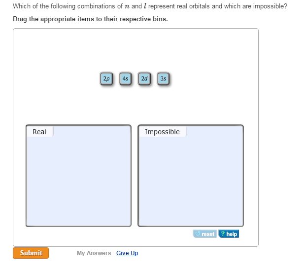 Solved Which of the following combinations of n and l