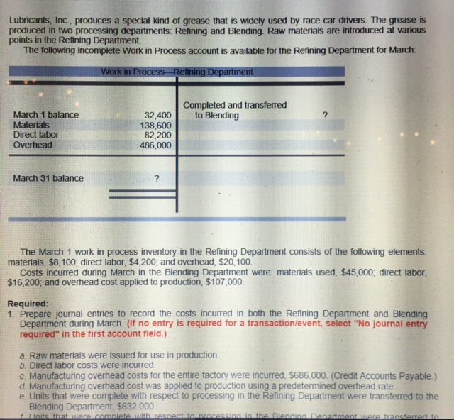 Solved Lubricants, Inc., produces a special kind of grease