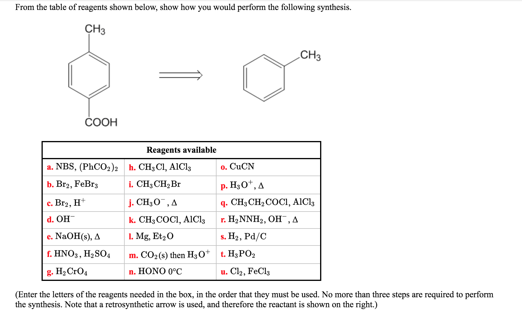 Solved From The Table Of Reagents Shown Below, Show How You | Chegg.com