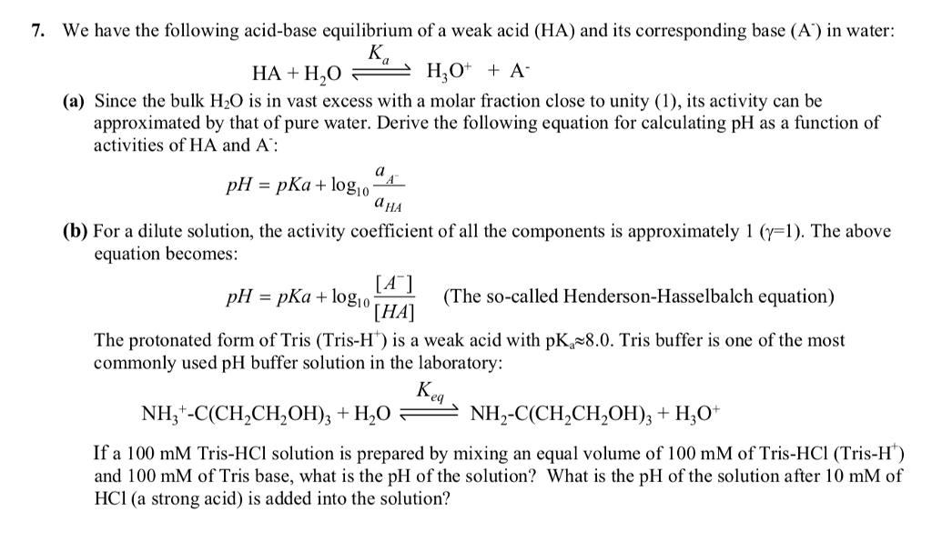 Solved d its corresponding base (A) in water: Ka (a) Since | Chegg.com