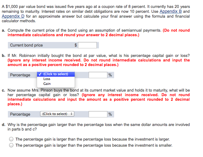 Solved A 1,000 par value bond was issued five years ago at