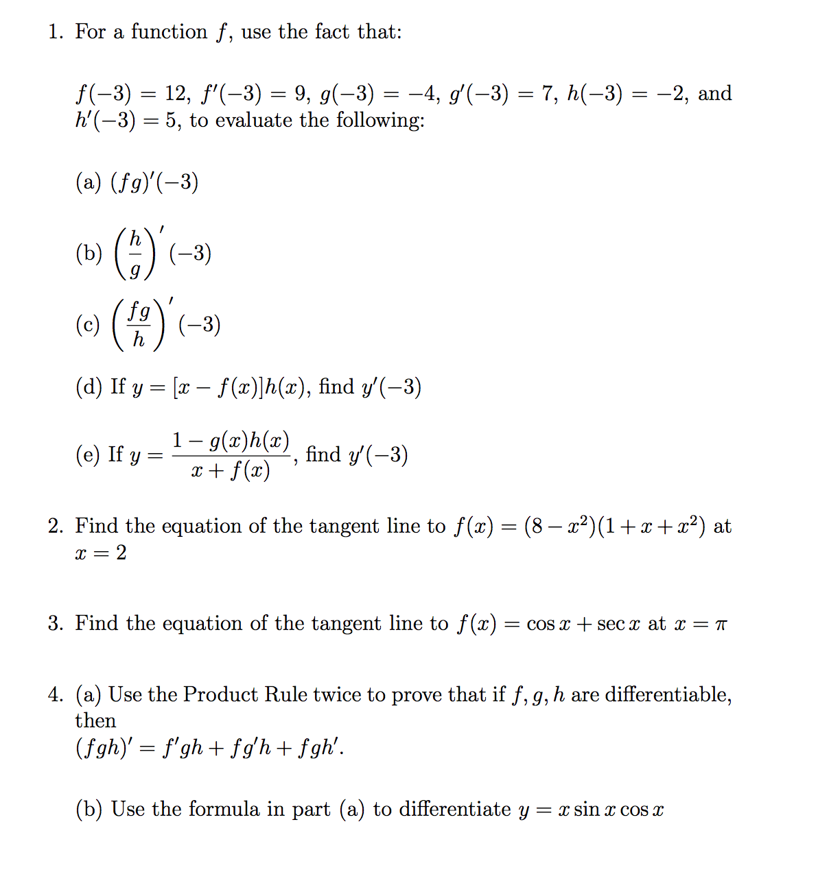 Solved 1. For a function f, use the fact that: f (-3) = 12, | Chegg.com