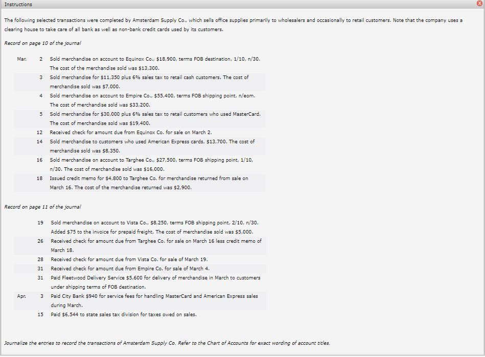 Solved Instructions The following selected transactions were