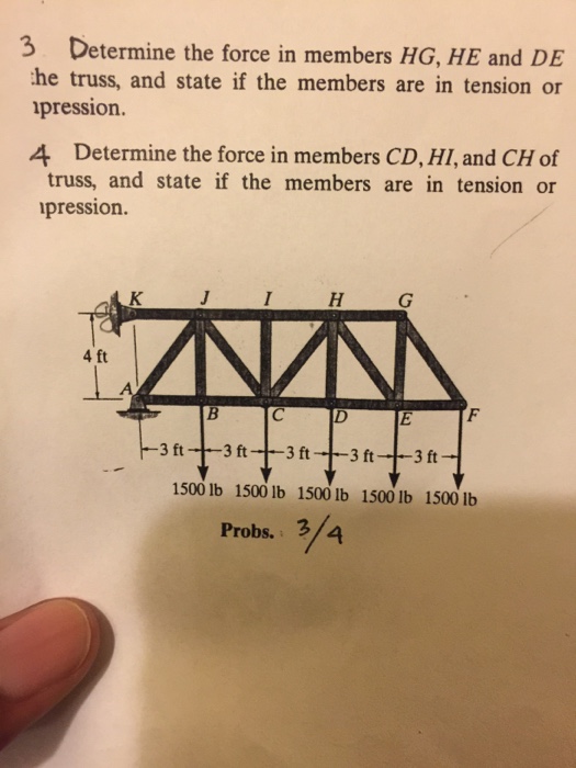 Solved Determine the force in members HG, HE and DE the | Chegg.com