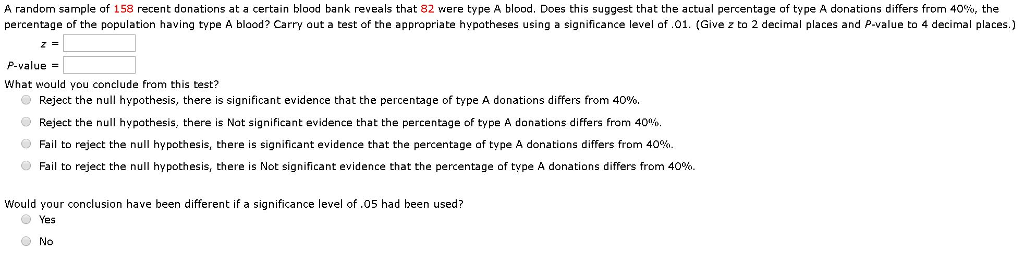 Solved A random sample of 158 recent donations at a certain | Chegg.com