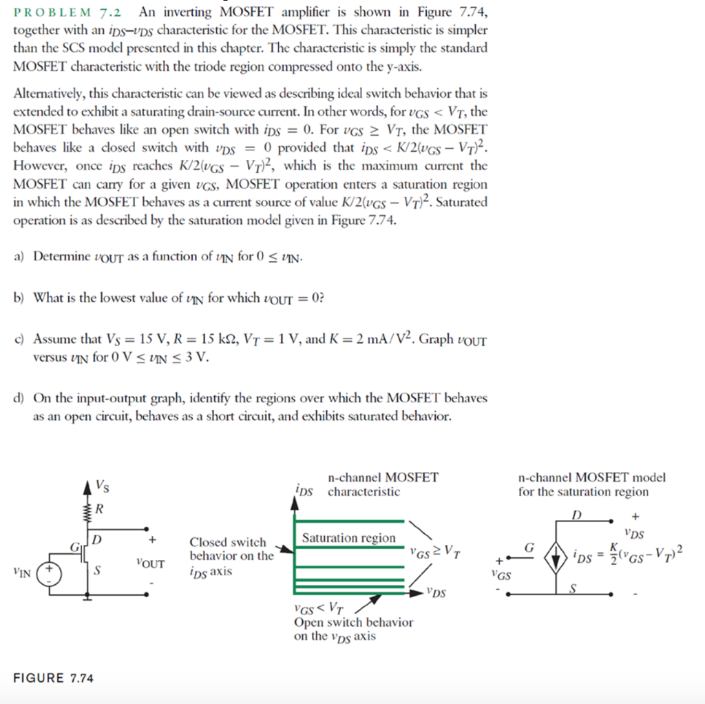 Solved An inverting MOSFET amplifier is shown in Figure | Chegg.com