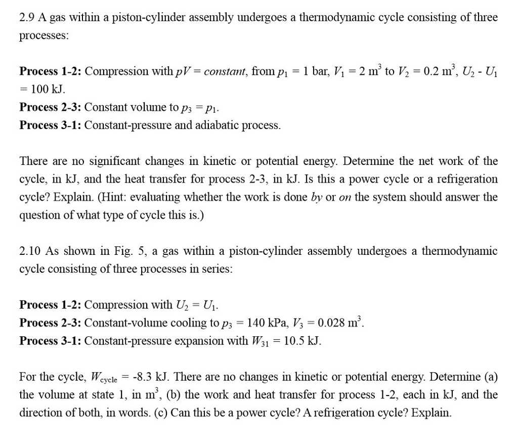 Solved 2.9 A gas within a piston-cylinder assembly undergoes | Chegg.com