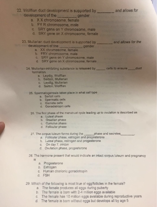 Solved Wolffian duct development 1$ supported by and allows | Chegg.com