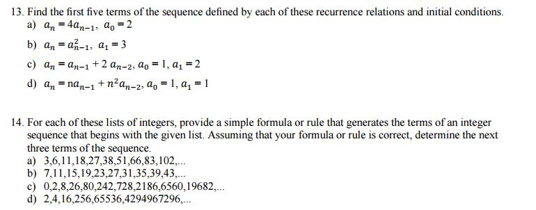 Solved Find The First Five Terms Of The Sequence Defined By 4569