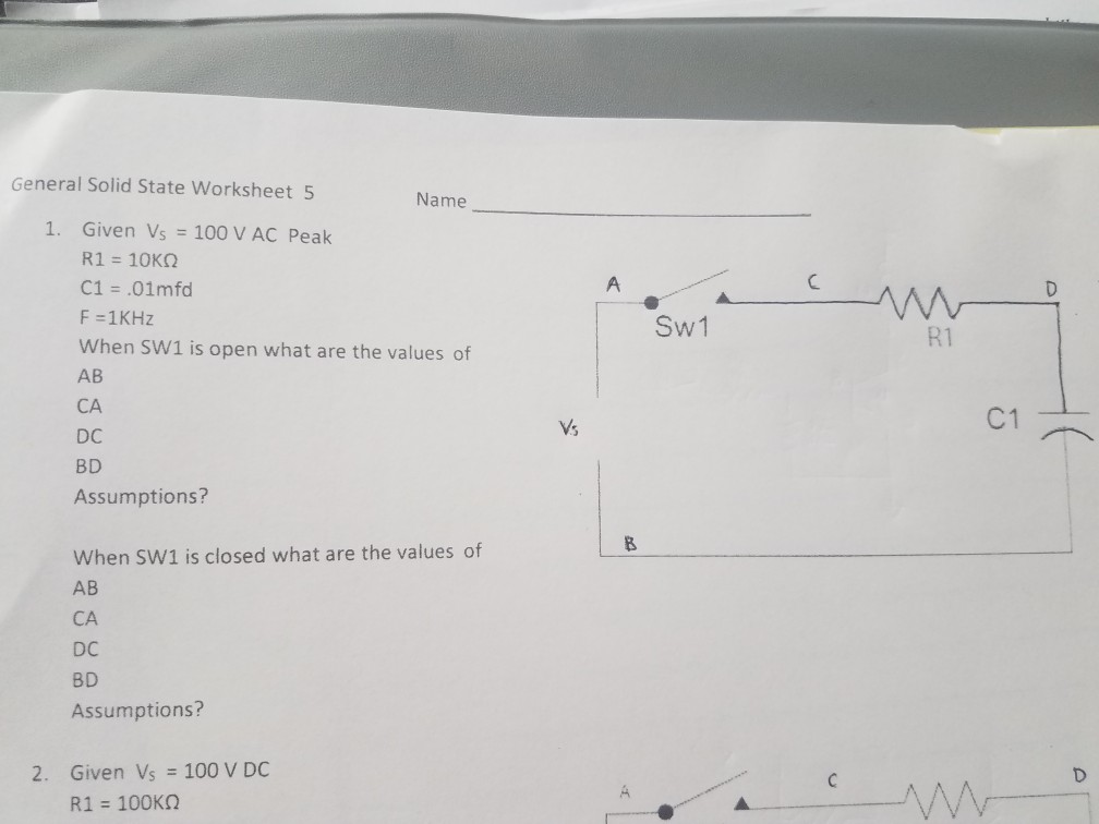 Solved General Solid State Worksheet 5 Name 1. Given Vs = | Chegg.com