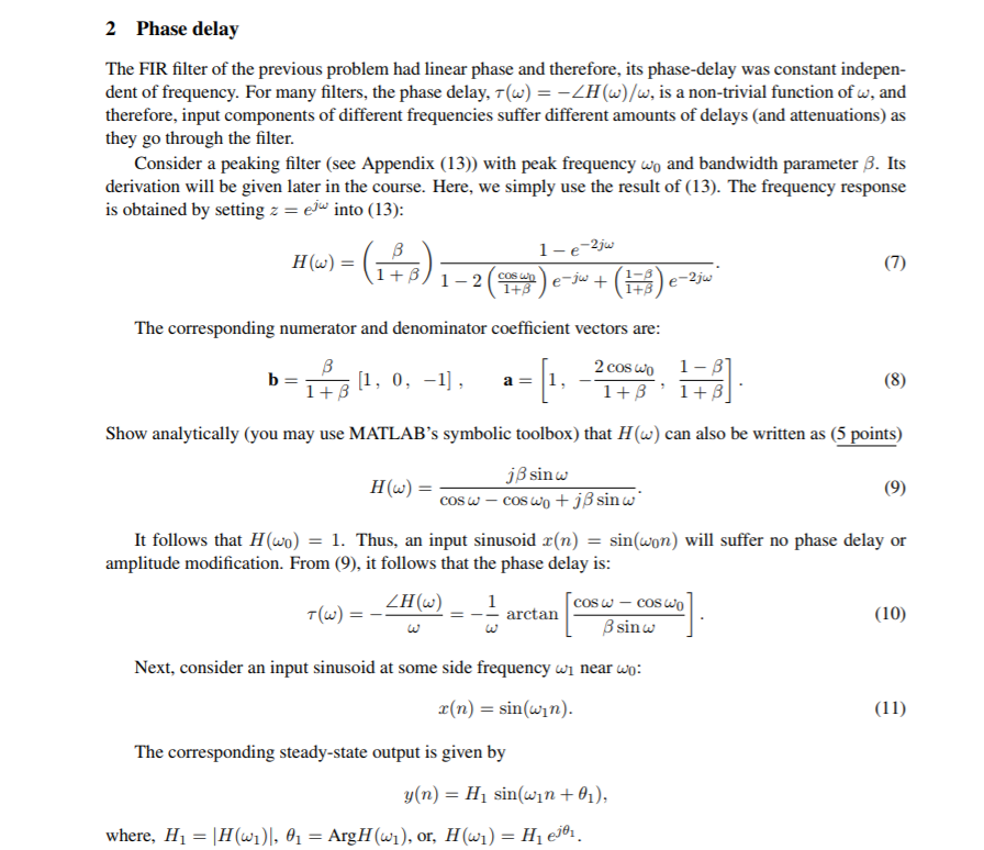 Solved 2 Phase delay The FIR filter of the previous problem | Chegg.com