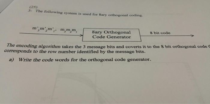 Solved The following system is used for 8ary orthogonal | Chegg.com