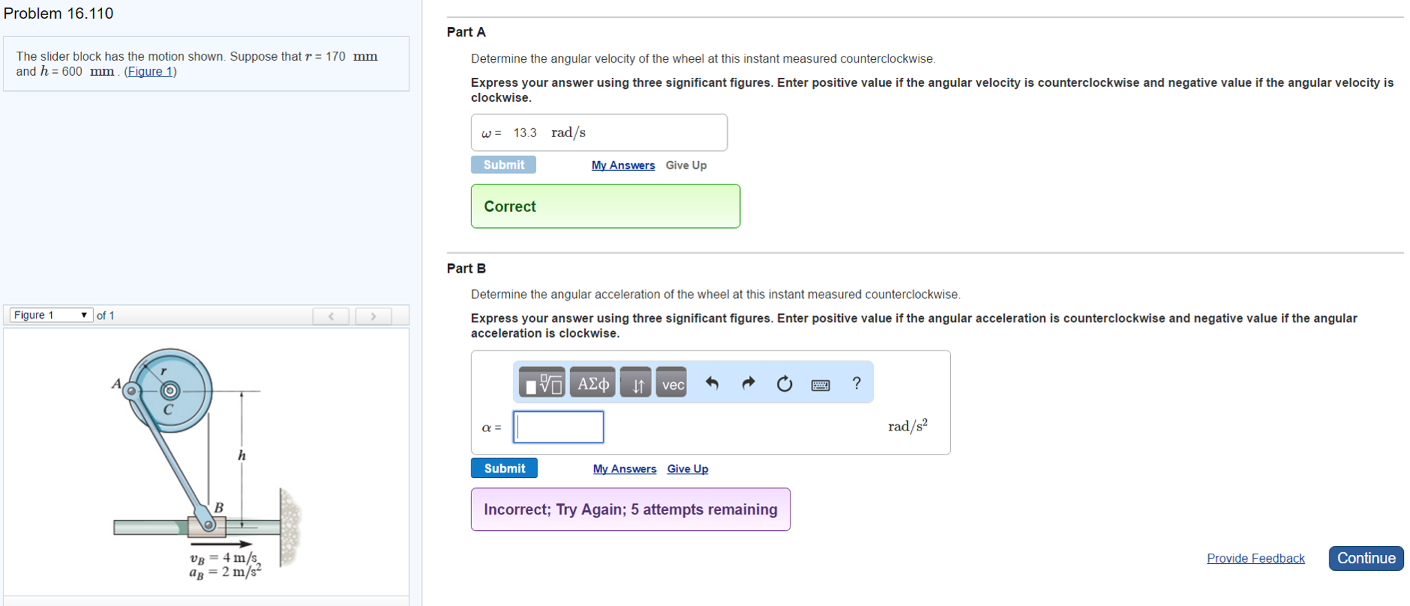 The slider block has the motion shown Suppose that r | Chegg.com