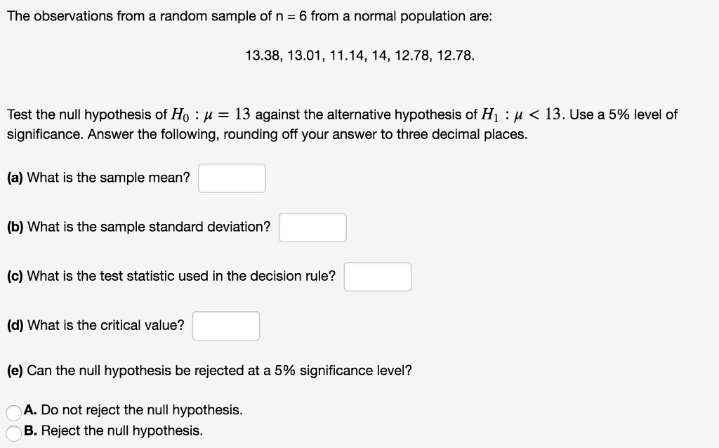 Solved The observations from a random sample of n = 6 from a | Chegg.com