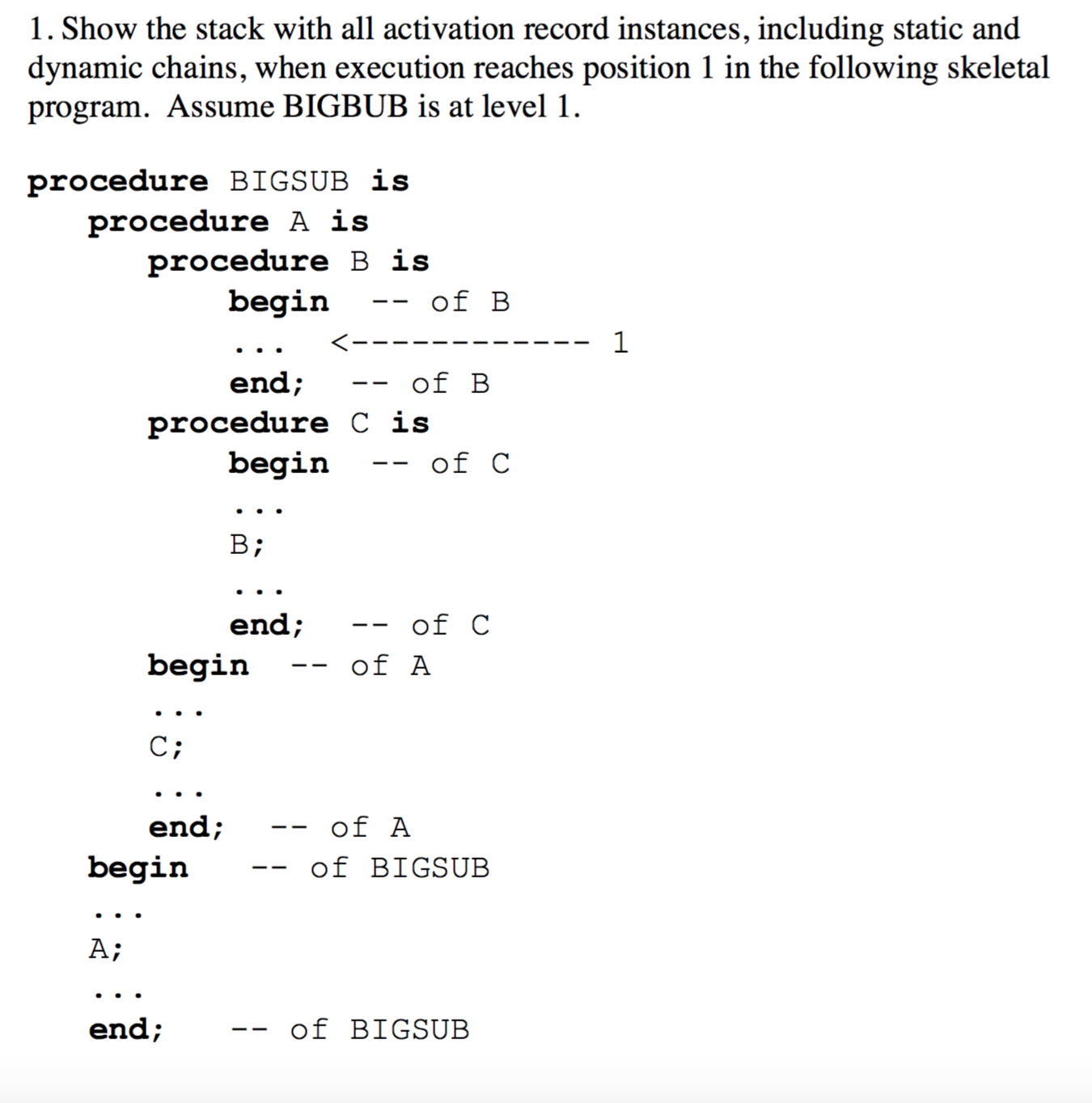 Solved 1. Show the stack with all activation record