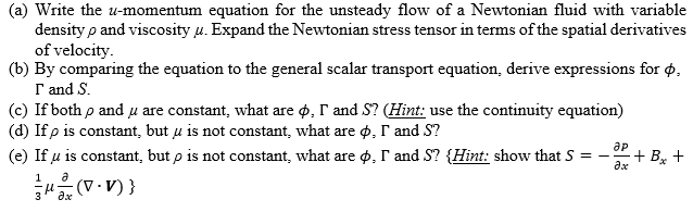 Solved Write the u-momentum equation for the unsteady flow | Chegg.com