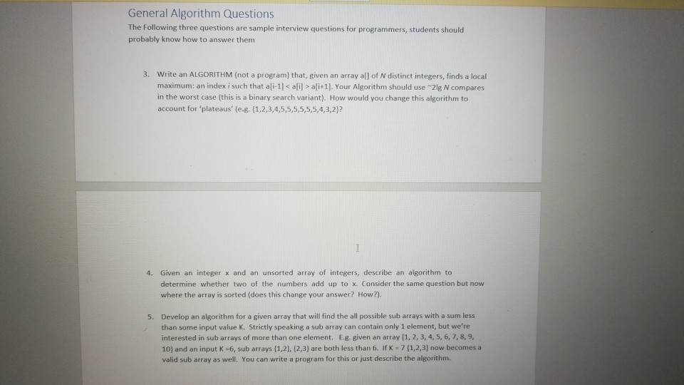 Solved General Algorithm Questions The Following three | Chegg.com