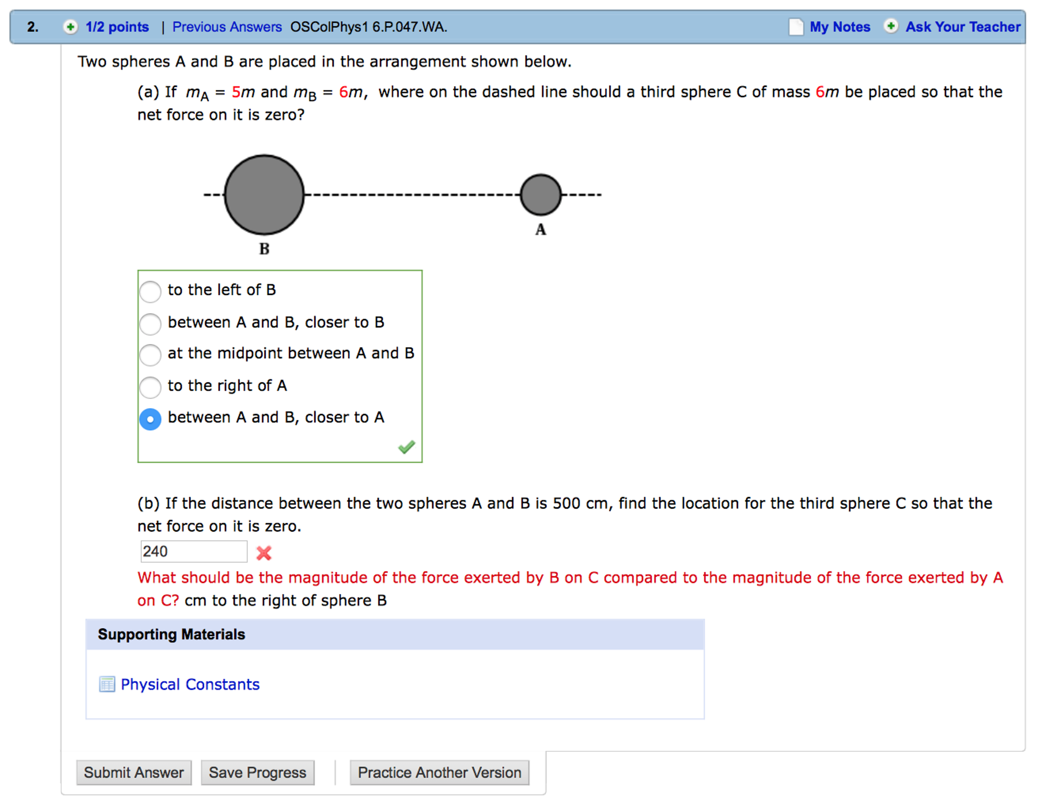 Solved Two Spheres A And B Are Placed In The Arrangement | Chegg.com