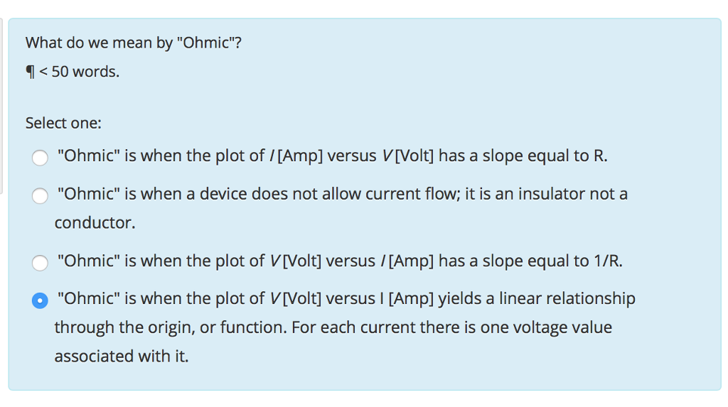 Solved What do we mean by "Ohmic"?